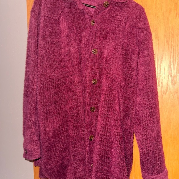 Plush Burgandy Button-Up Jacket/Shacket - Picture 1 of 2